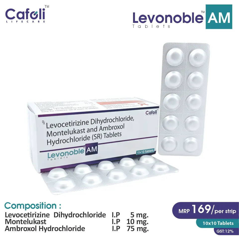 Ambroxol 75mg + Levocetirizine 5mg + Montelukast 10mg Tablet at best price in PCD Pharma Franchise for Antihistamine, Allergy and Asthma Relief.